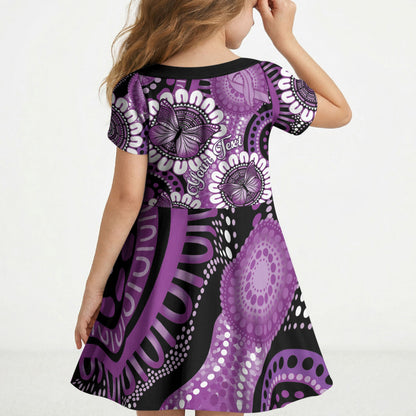 Australia Indigenous Butterflies Personalised Kid Short Sleeve Dress Lupus Support Purple Ribbon Aboriginal Art