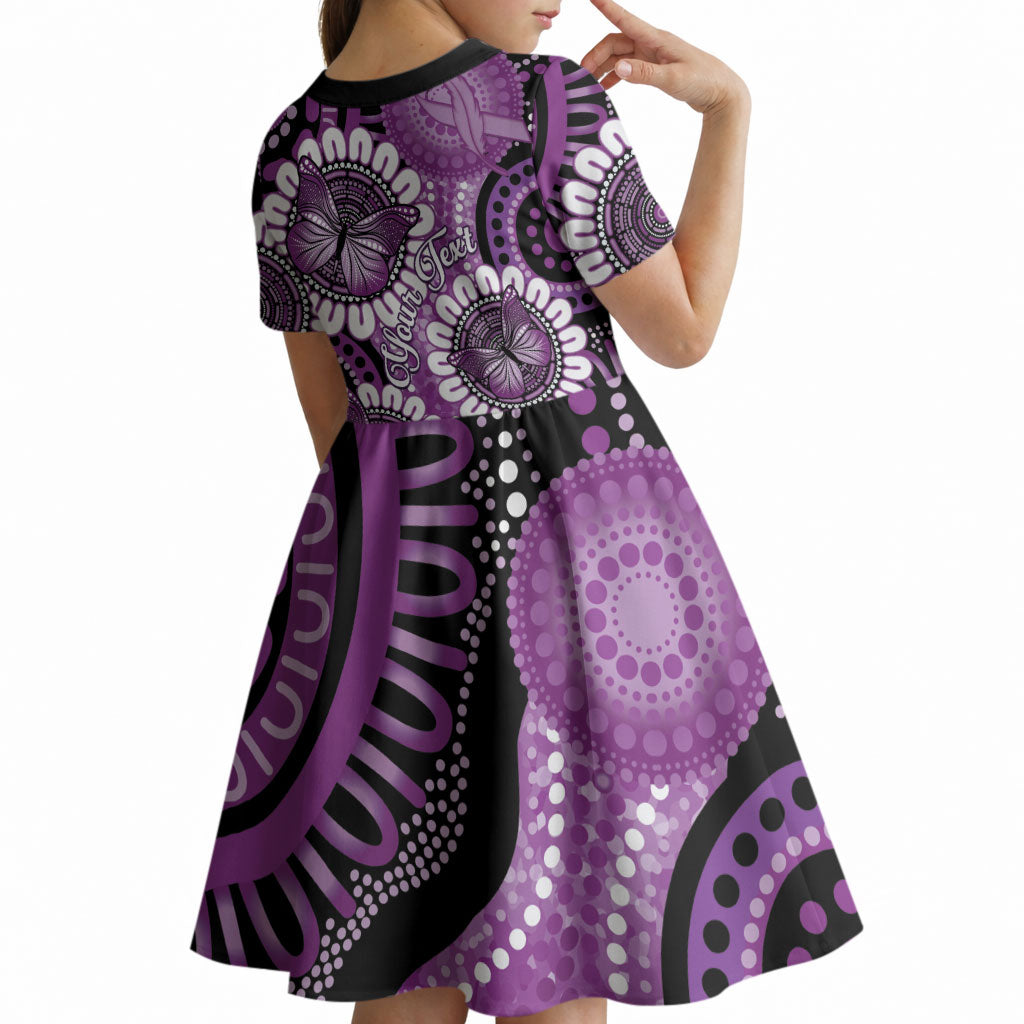 Australia Indigenous Butterflies Personalised Kid Short Sleeve Dress Lupus Support Purple Ribbon Aboriginal Art