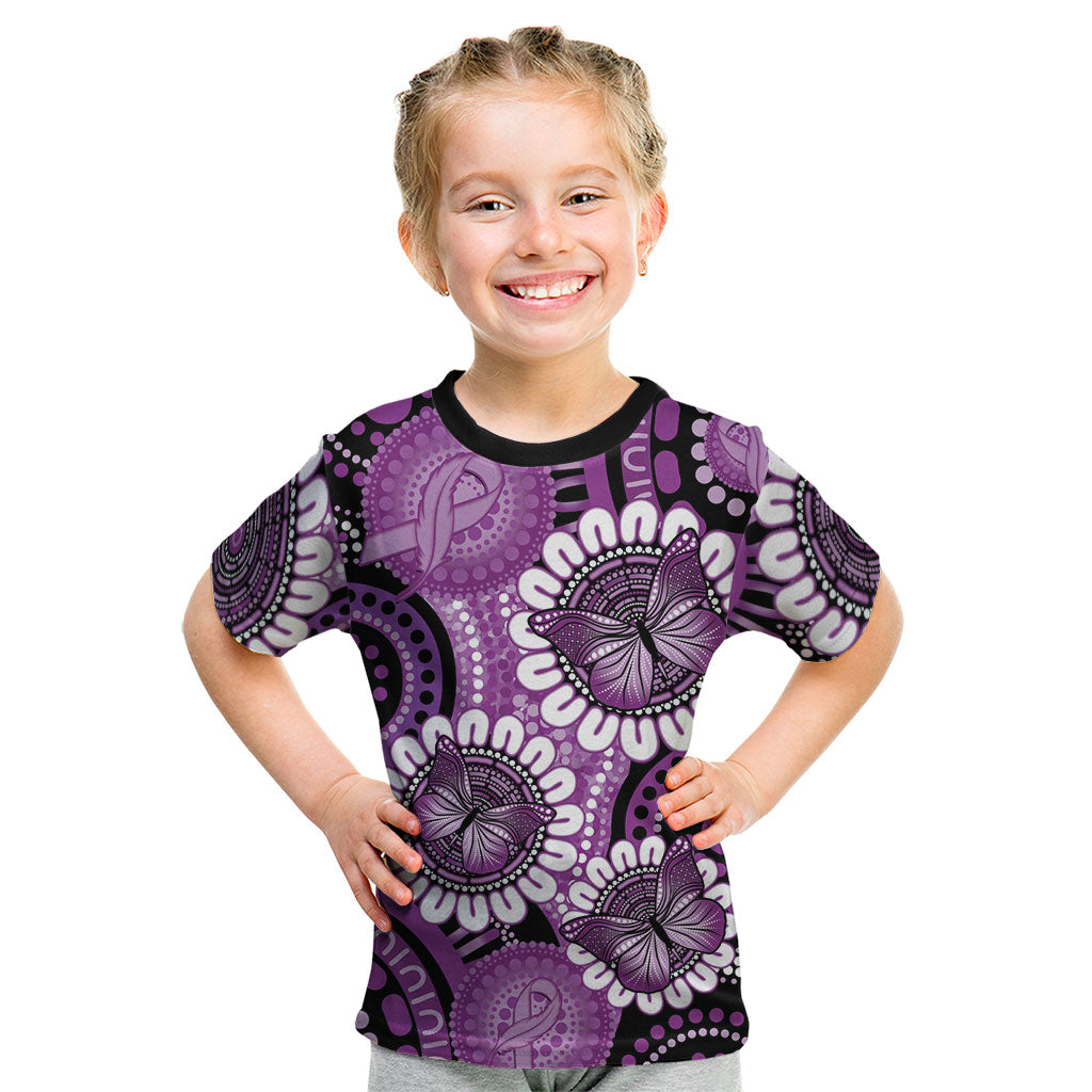 Australia Indigenous Butterflies Personalised Kid T Shirt Lupus Support Purple Ribbon Aboriginal Art