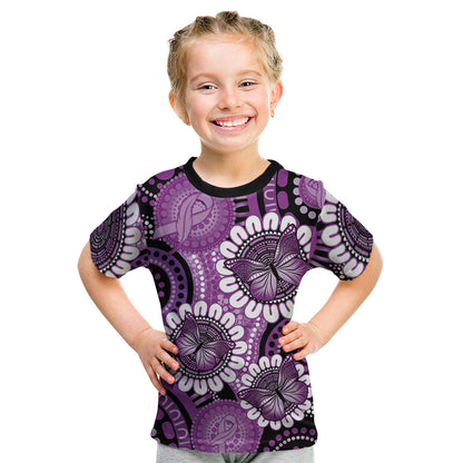 Australia Indigenous Butterflies Personalised Kid T Shirt Lupus Support Purple Ribbon Aboriginal Art