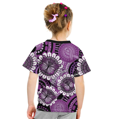 Australia Indigenous Butterflies Personalised Kid T Shirt Lupus Support Purple Ribbon Aboriginal Art