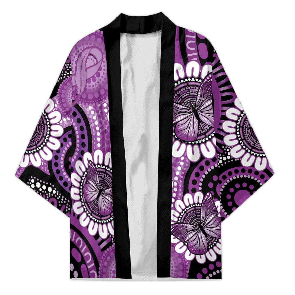 Australia Indigenous Butterflies Personalised Kimono Lupus Support Purple Ribbon Aboriginal Art