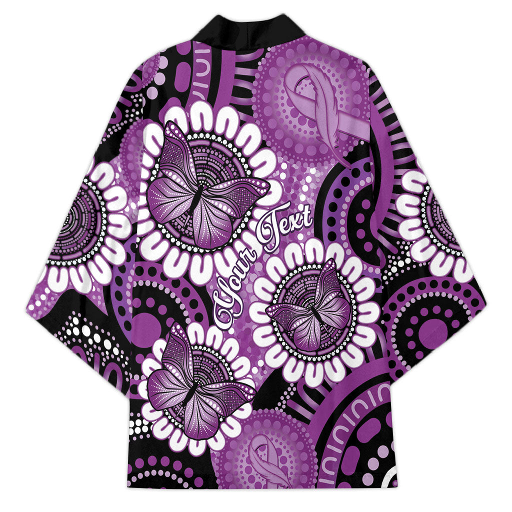 Australia Indigenous Butterflies Personalised Kimono Lupus Support Purple Ribbon Aboriginal Art