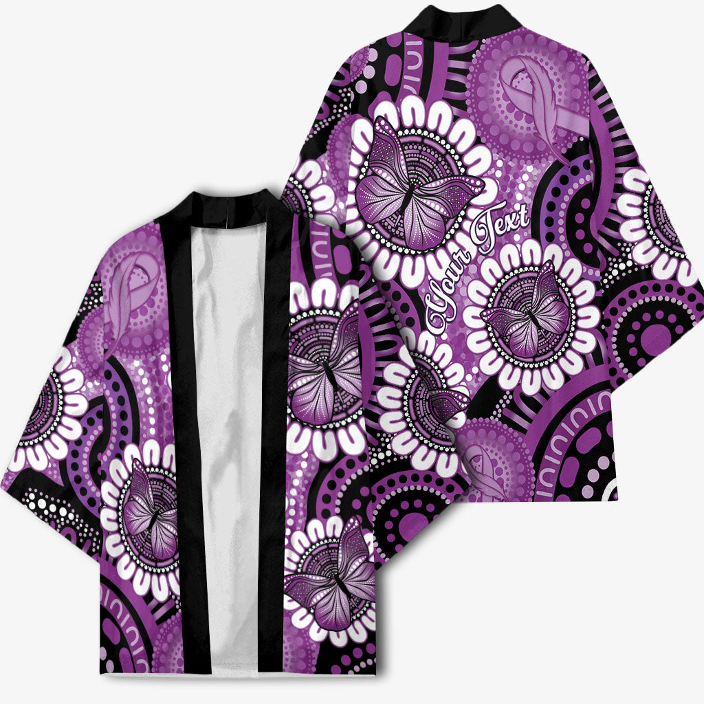 Australia Indigenous Butterflies Personalised Kimono Lupus Support Purple Ribbon Aboriginal Art
