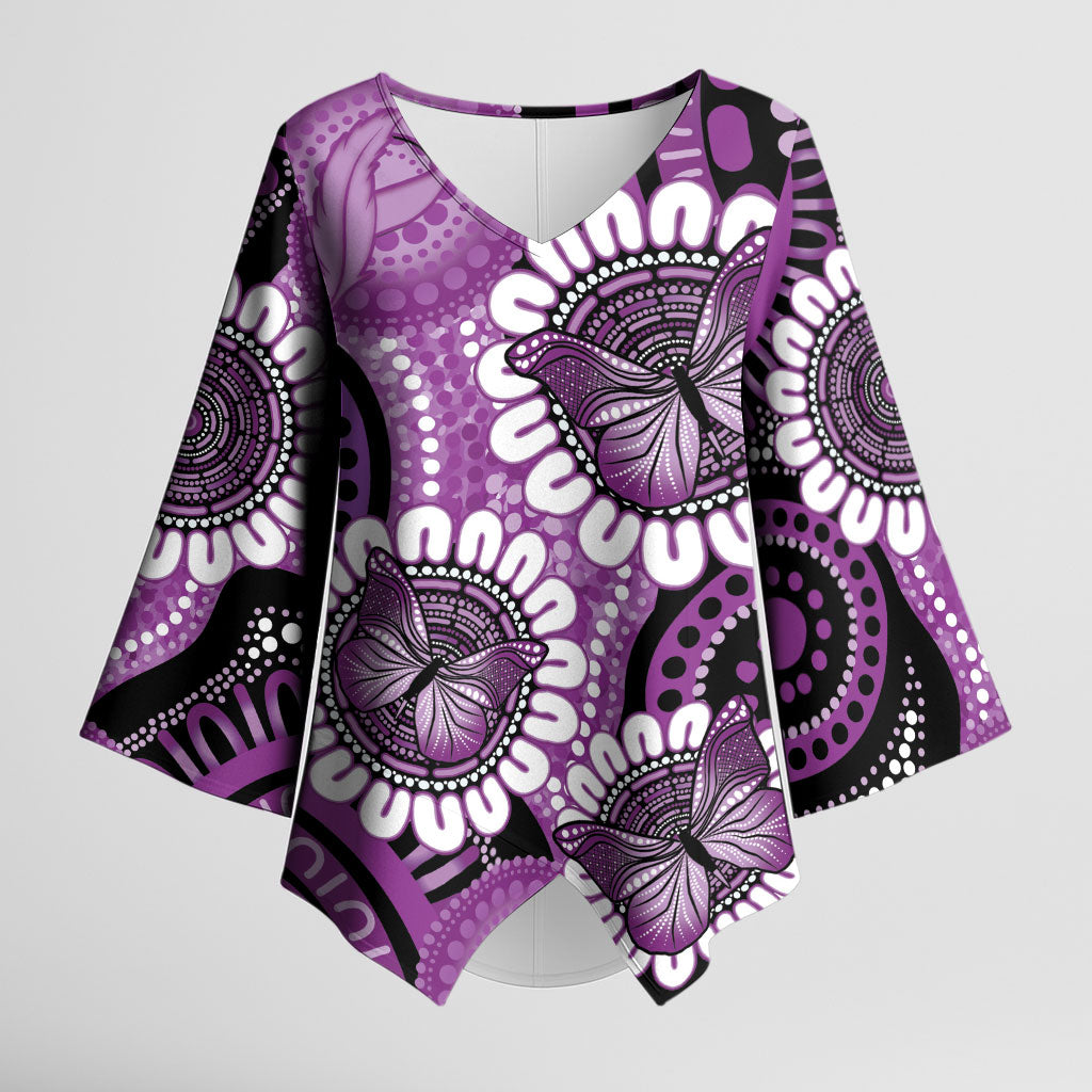 Australia Indigenous Butterflies Personalised Kimono Sleeve Blouse Lupus Support Purple Ribbon Aboriginal Art