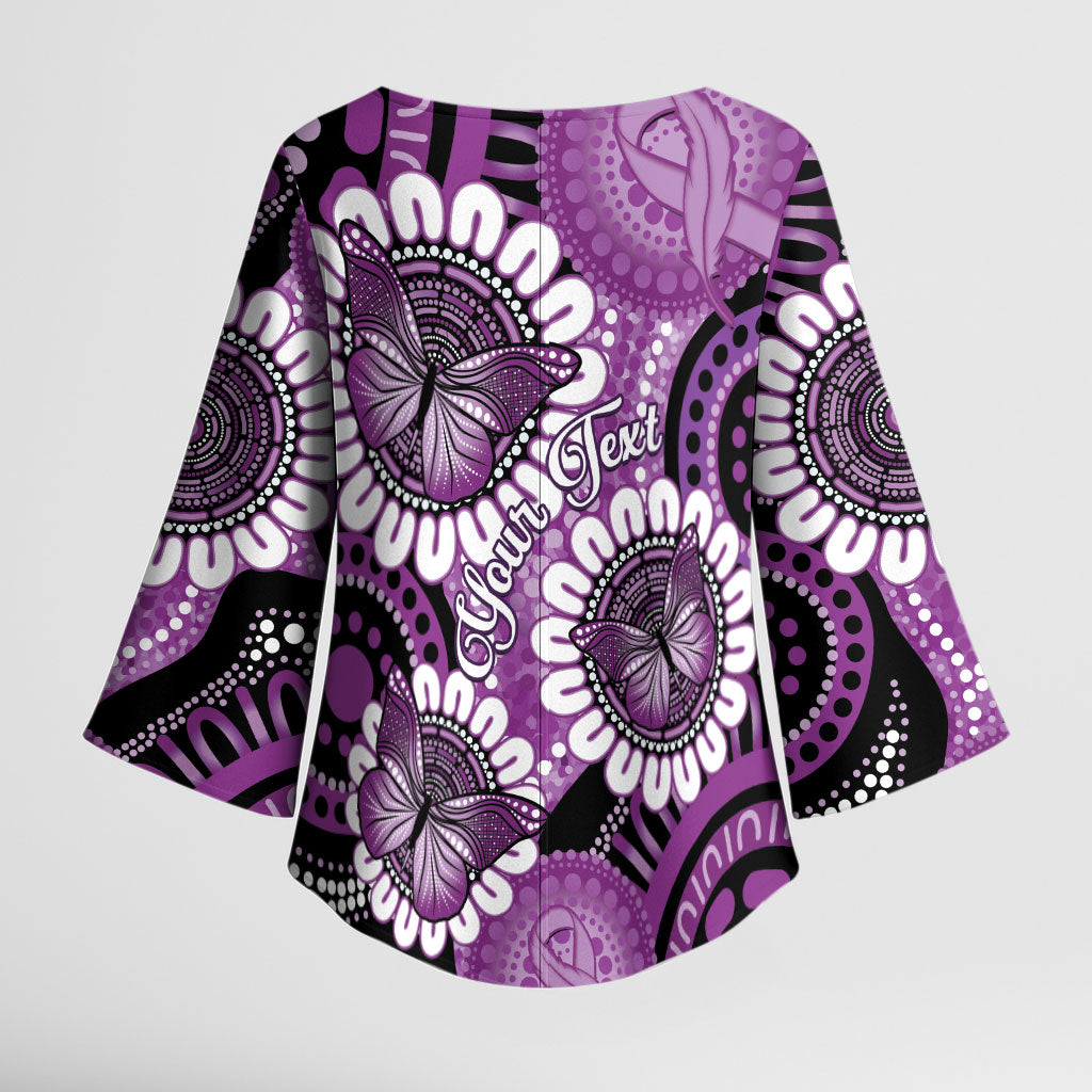 Australia Indigenous Butterflies Personalised Kimono Sleeve Blouse Lupus Support Purple Ribbon Aboriginal Art