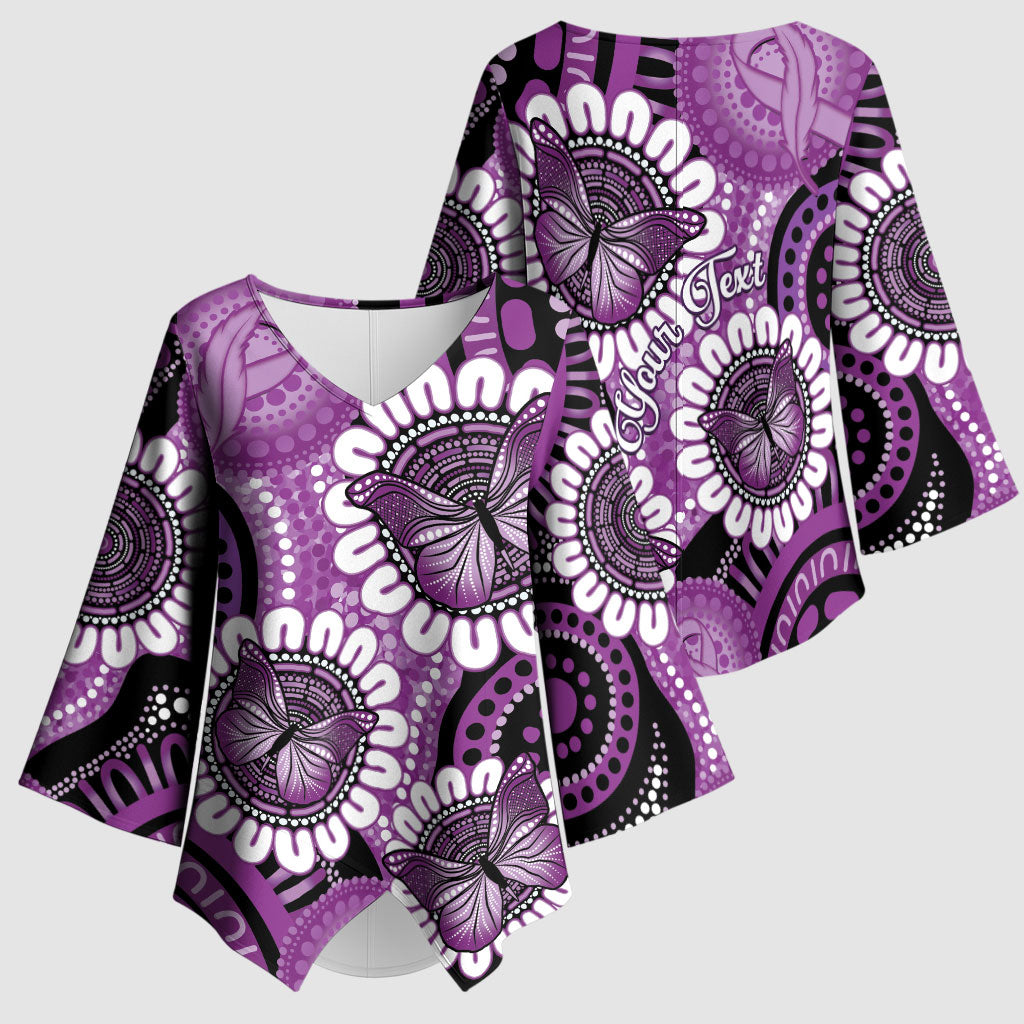 Australia Indigenous Butterflies Personalised Kimono Sleeve Blouse Lupus Support Purple Ribbon Aboriginal Art