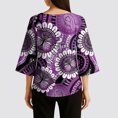 Australia Indigenous Butterflies Personalised Kimono Sleeve Blouse Lupus Support Purple Ribbon Aboriginal Art