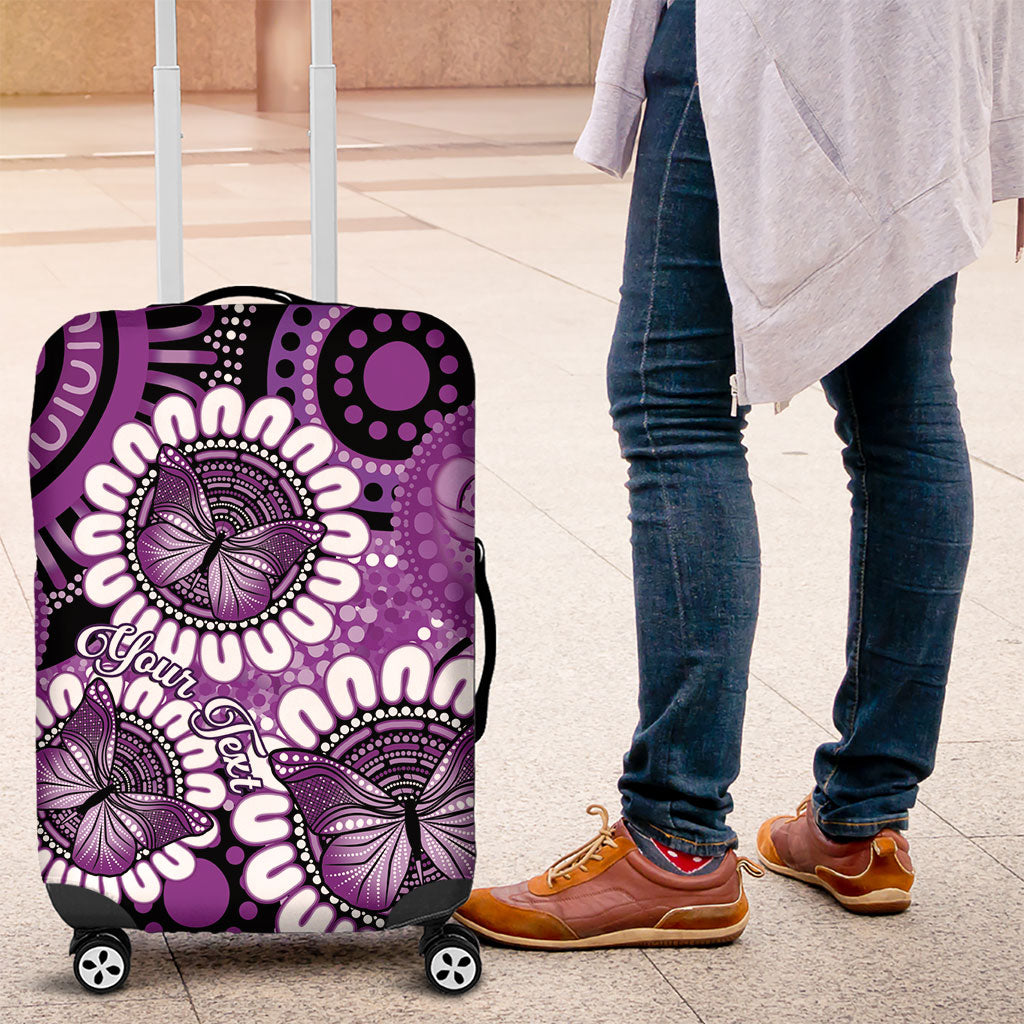 Australia Indigenous Butterflies Personalised Luggage Cover Lupus Support Purple Ribbon Aboriginal Art