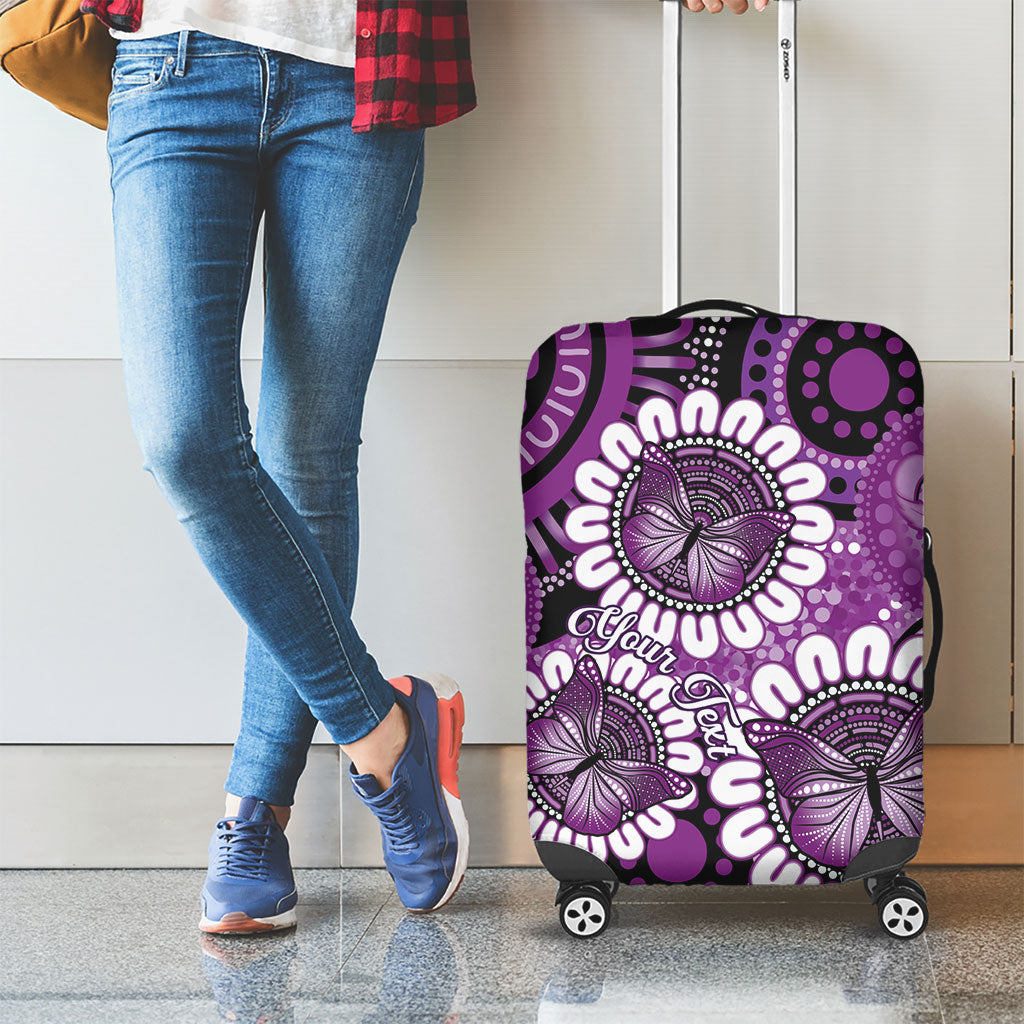 Australia Indigenous Butterflies Personalised Luggage Cover Lupus Support Purple Ribbon Aboriginal Art