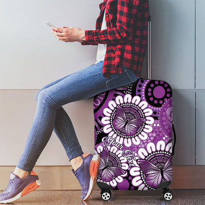 Australia Indigenous Butterflies Personalised Luggage Cover Lupus Support Purple Ribbon Aboriginal Art