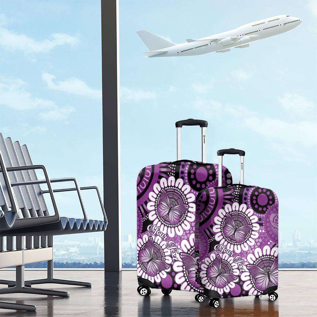 Australia Indigenous Butterflies Personalised Luggage Cover Lupus Support Purple Ribbon Aboriginal Art