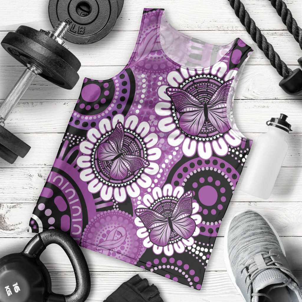 Australia Indigenous Butterflies Personalised Men Tank Top Lupus Support Purple Ribbon Aboriginal Art
