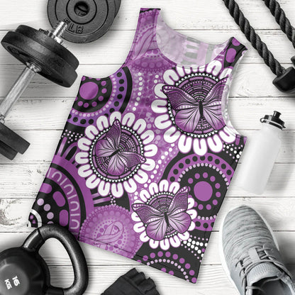 Australia Indigenous Butterflies Personalised Men Tank Top Lupus Support Purple Ribbon Aboriginal Art