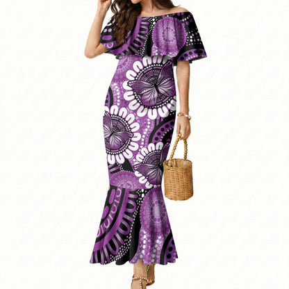 Australia Indigenous Butterflies Personalised Mermaid Dress Lupus Support Purple Ribbon Aboriginal Art