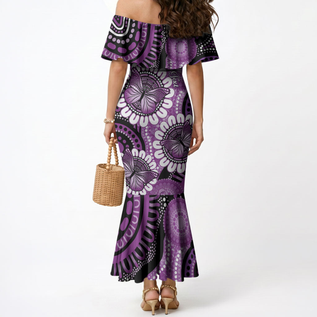Australia Indigenous Butterflies Personalised Mermaid Dress Lupus Support Purple Ribbon Aboriginal Art