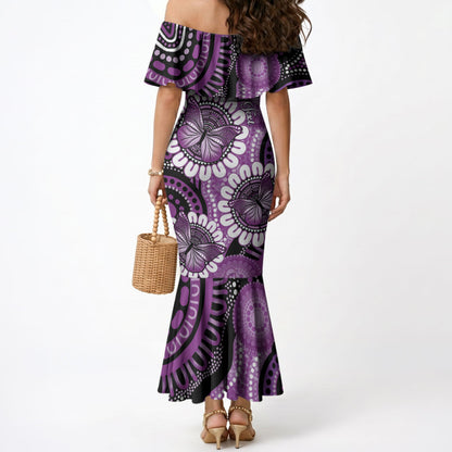 Australia Indigenous Butterflies Personalised Mermaid Dress Lupus Support Purple Ribbon Aboriginal Art