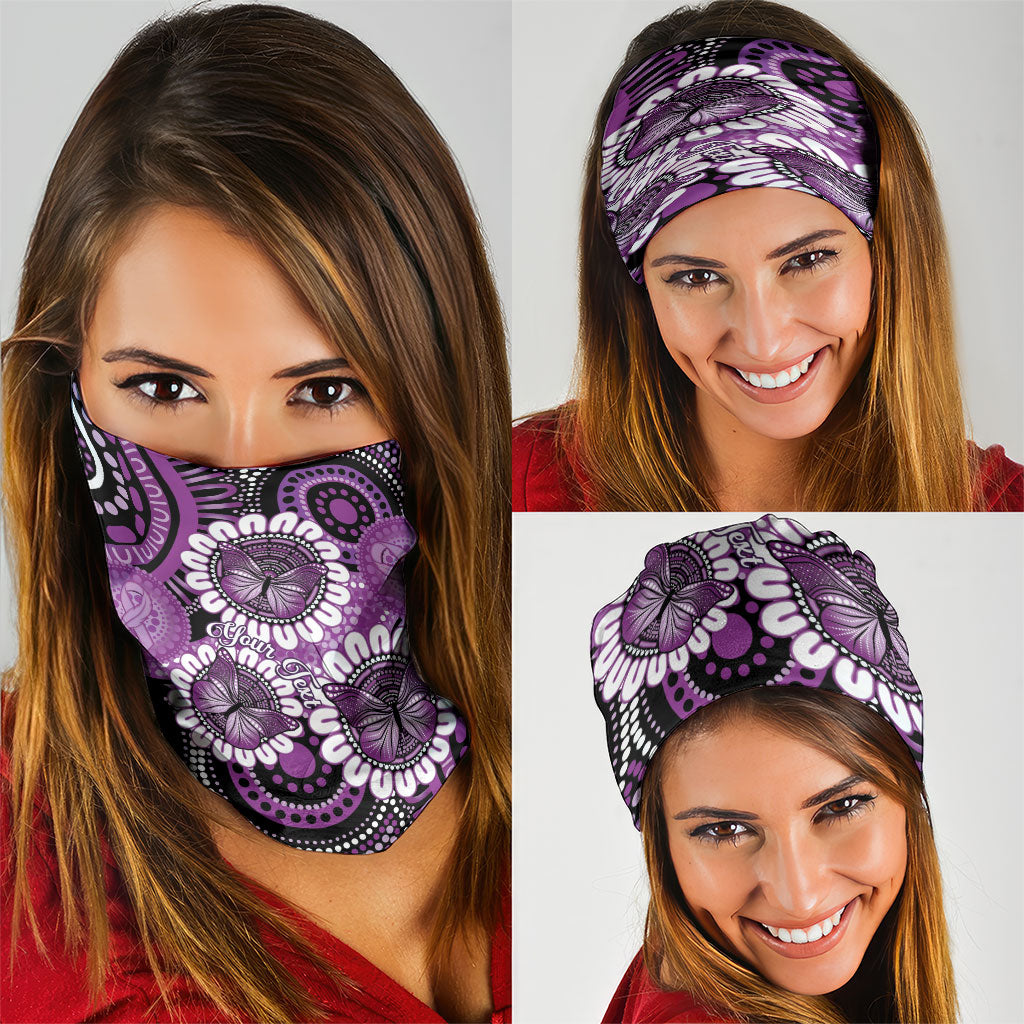 Australia Indigenous Butterflies Personalised Neck Gaiter Lupus Support Purple Ribbon Aboriginal Art
