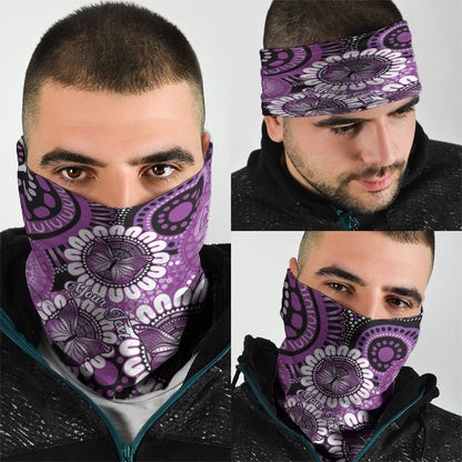 Australia Indigenous Butterflies Personalised Neck Gaiter Lupus Support Purple Ribbon Aboriginal Art