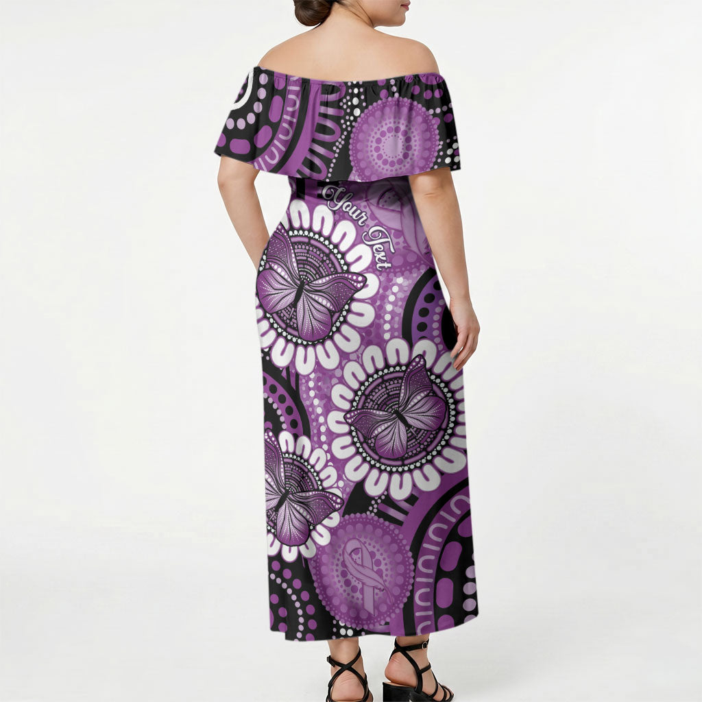 Australia Indigenous Butterflies Personalised Off Shoulder Maxi Dress Lupus Support Purple Ribbon Aboriginal Art