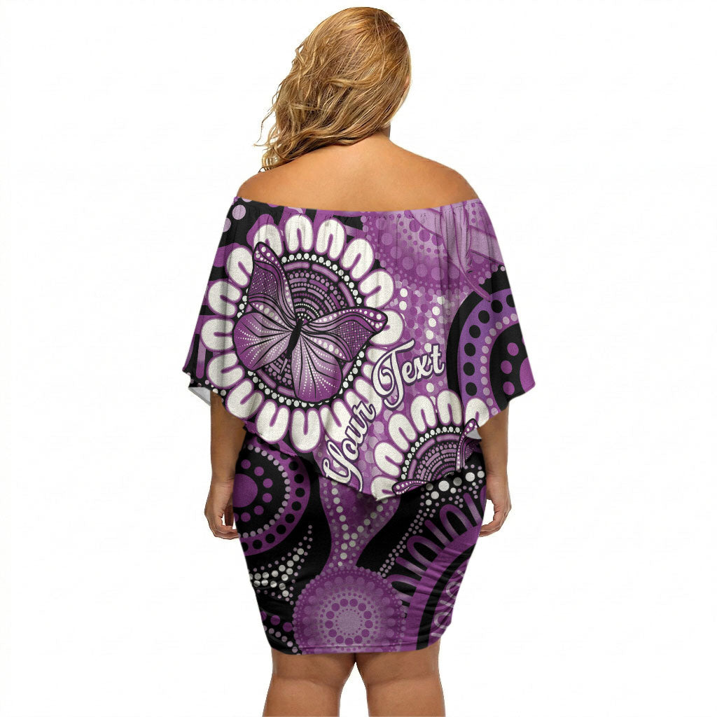 Australia Indigenous Butterflies Personalised Off Shoulder Short Dress Lupus Support Purple Ribbon Aboriginal Art