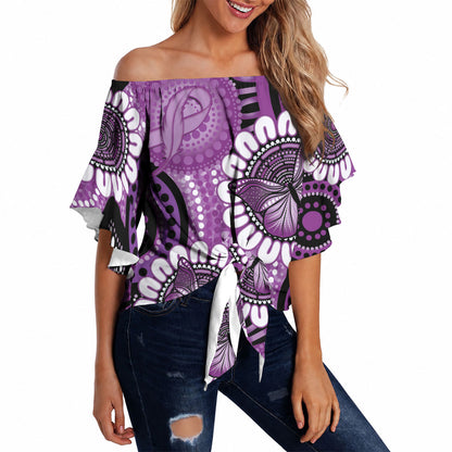 Australia Indigenous Butterflies Personalised Off Shoulder Wrap Waist Top Lupus Support Purple Ribbon Aboriginal Art