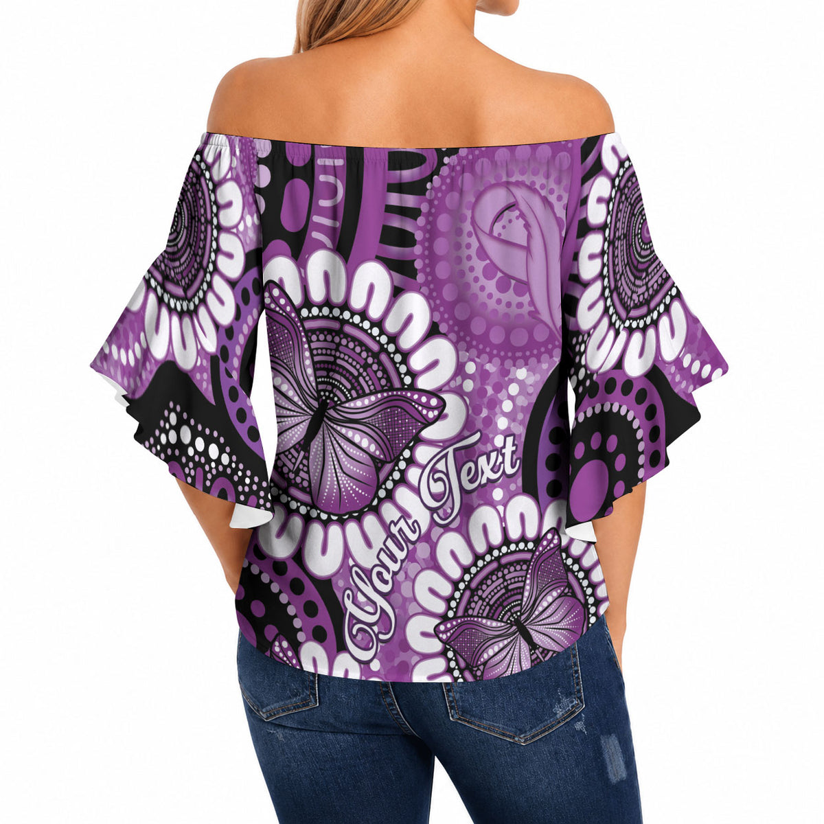 Australia Indigenous Butterflies Personalised Off Shoulder Wrap Waist Top Lupus Support Purple Ribbon Aboriginal Art