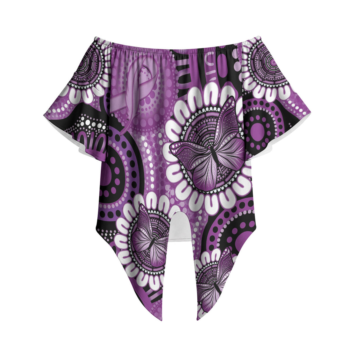 Australia Indigenous Butterflies Personalised Off Shoulder Wrap Waist Top Lupus Support Purple Ribbon Aboriginal Art
