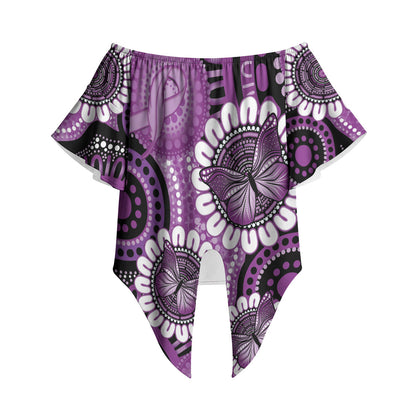 Australia Indigenous Butterflies Personalised Off Shoulder Wrap Waist Top Lupus Support Purple Ribbon Aboriginal Art