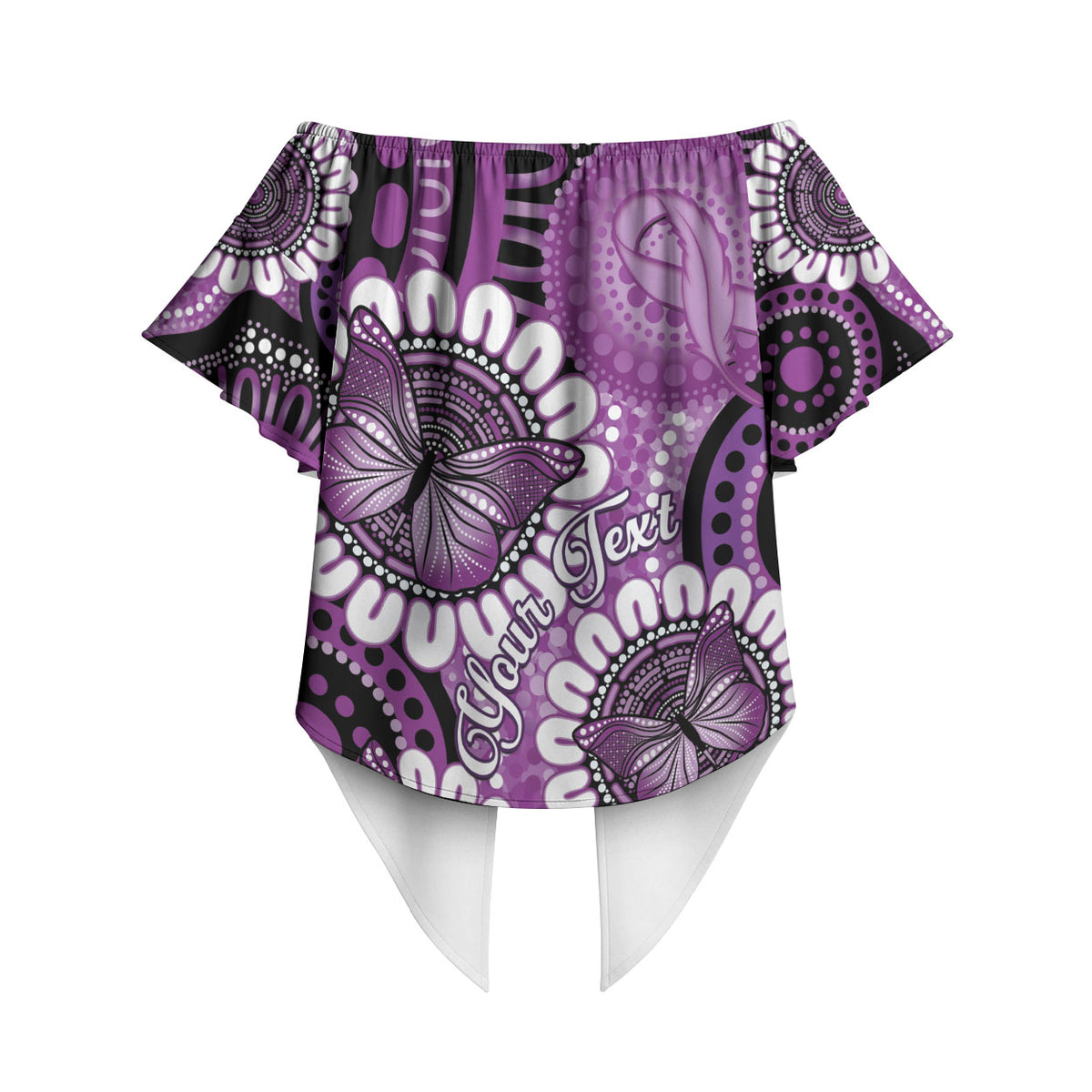 Australia Indigenous Butterflies Personalised Off Shoulder Wrap Waist Top Lupus Support Purple Ribbon Aboriginal Art