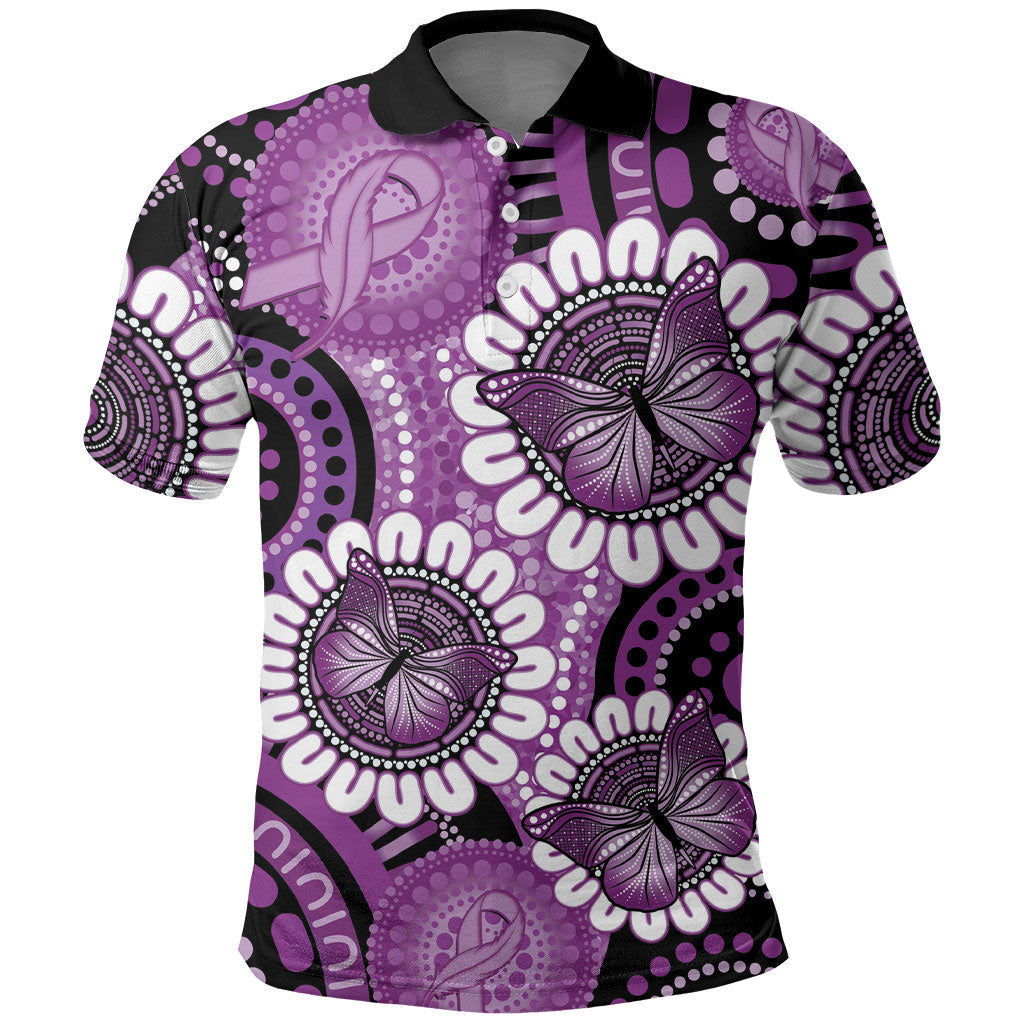 Australia Indigenous Butterflies Personalised Polo Shirt Lupus Support Purple Ribbon Aboriginal Art