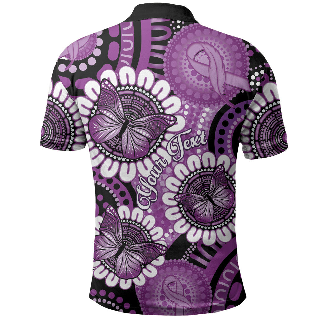 Australia Indigenous Butterflies Personalised Polo Shirt Lupus Support Purple Ribbon Aboriginal Art