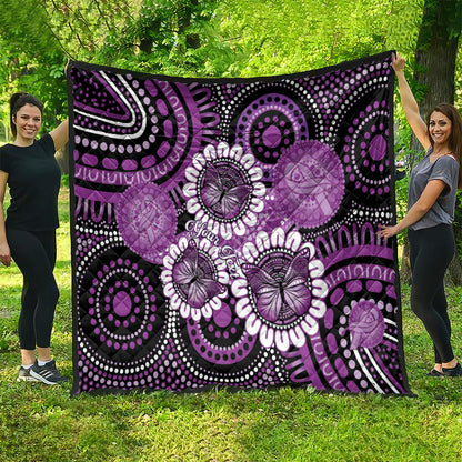 Australia Indigenous Butterflies Personalised Quilt Lupus Support Purple Ribbon Aboriginal Art