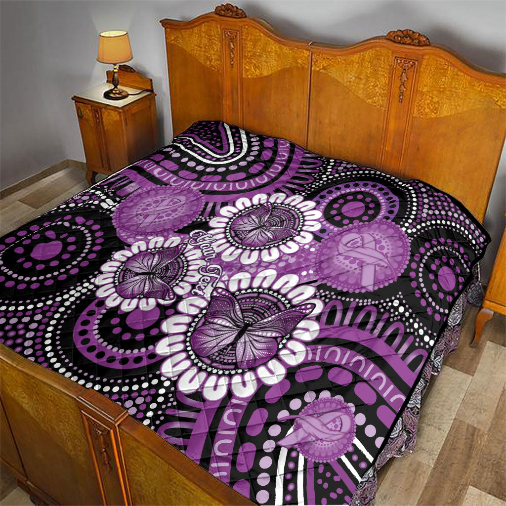 Australia Indigenous Butterflies Personalised Quilt Lupus Support Purple Ribbon Aboriginal Art
