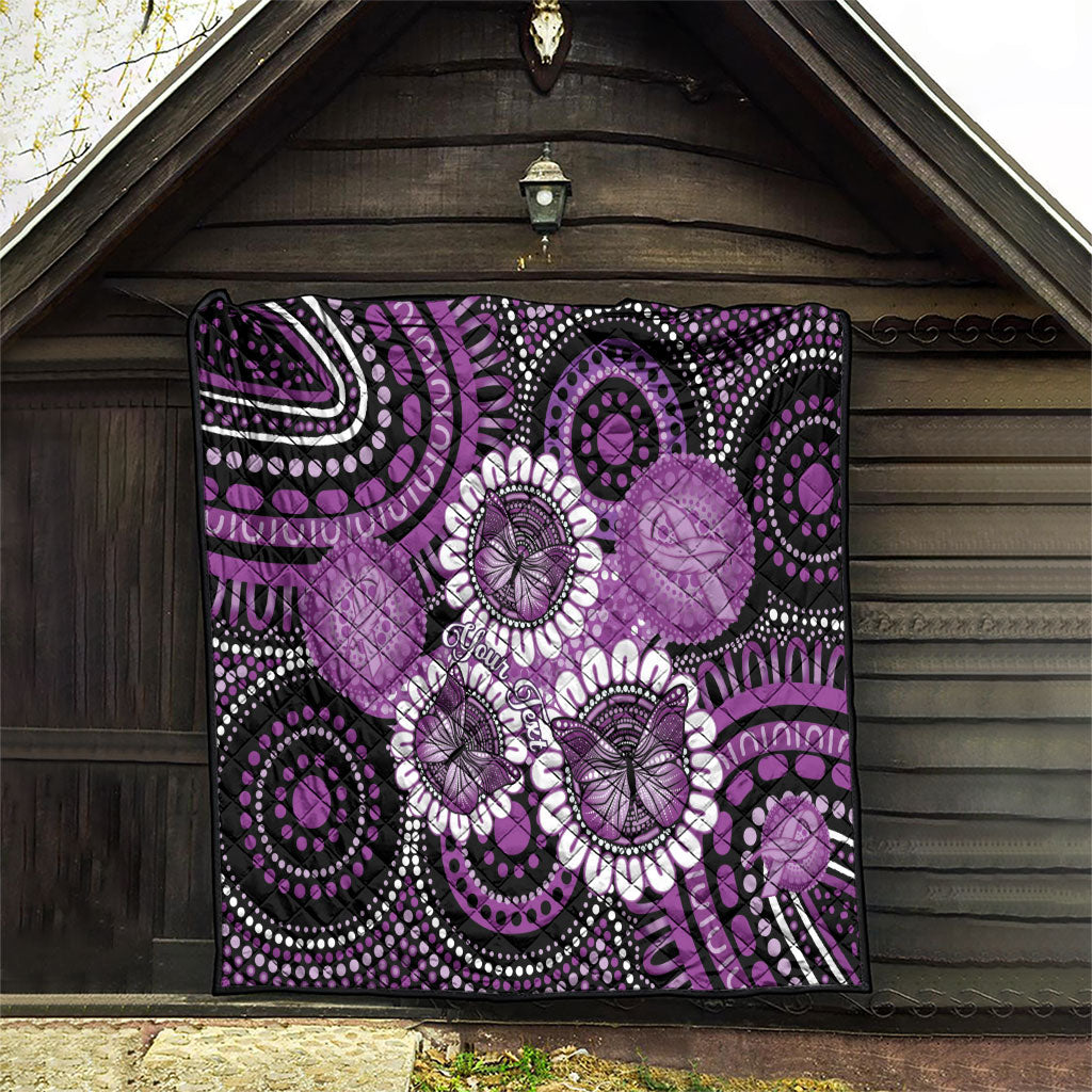 Australia Indigenous Butterflies Personalised Quilt Lupus Support Purple Ribbon Aboriginal Art
