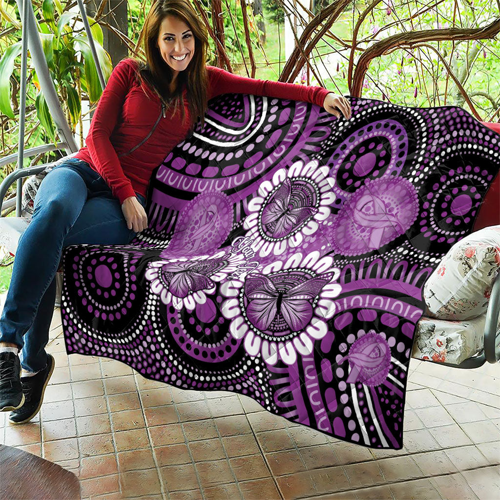 Australia Indigenous Butterflies Personalised Quilt Lupus Support Purple Ribbon Aboriginal Art