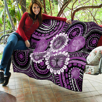 Australia Indigenous Butterflies Personalised Quilt Lupus Support Purple Ribbon Aboriginal Art