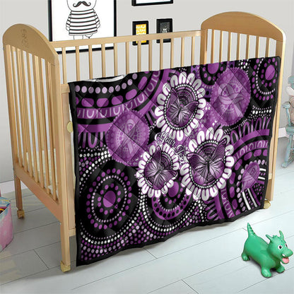 Australia Indigenous Butterflies Personalised Quilt Lupus Support Purple Ribbon Aboriginal Art