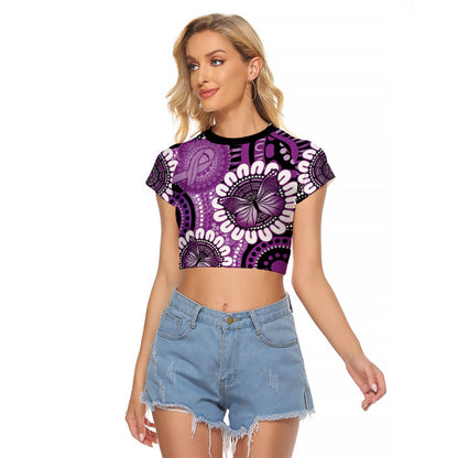 Australia Indigenous Butterflies Personalised Raglan Cropped T Shirt Lupus Support Purple Ribbon Aboriginal Art