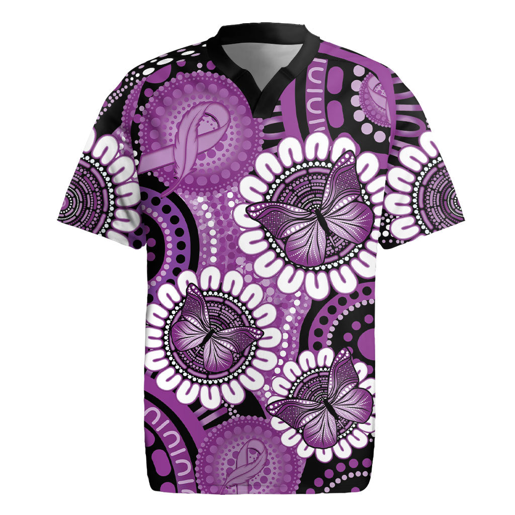 Australia Indigenous Butterflies Personalised Rugby Jersey Lupus Support Purple Ribbon Aboriginal Art