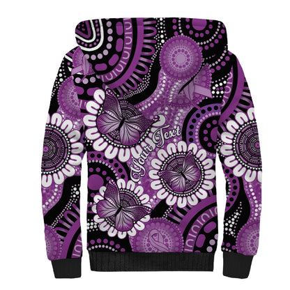 Australia Indigenous Butterflies Personalised Sherpa Hoodie Lupus Support Purple Ribbon Aboriginal Art