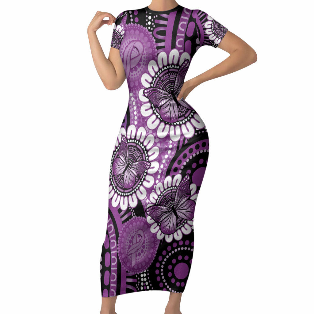Australia Indigenous Butterflies Personalised Short Sleeve Bodycon Dress Lupus Support Purple Ribbon Aboriginal Art