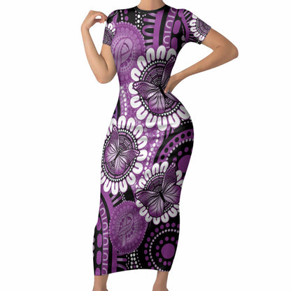 Australia Indigenous Butterflies Personalised Short Sleeve Bodycon Dress Lupus Support Purple Ribbon Aboriginal Art