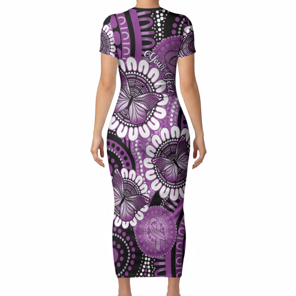Australia Indigenous Butterflies Personalised Short Sleeve Bodycon Dress Lupus Support Purple Ribbon Aboriginal Art