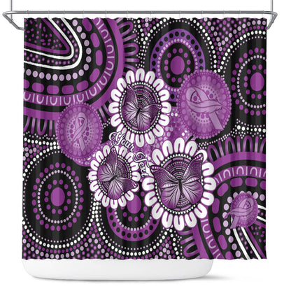 Australia Indigenous Butterflies Personalised Shower Curtain Lupus Support Purple Ribbon Aboriginal Art