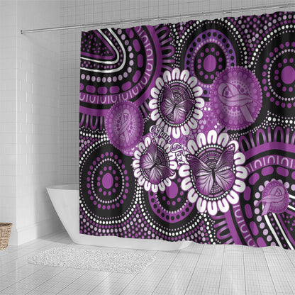 Australia Indigenous Butterflies Personalised Shower Curtain Lupus Support Purple Ribbon Aboriginal Art