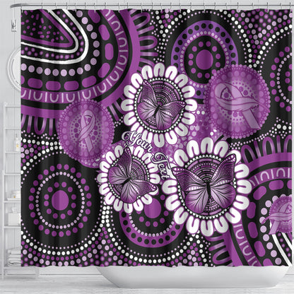 Australia Indigenous Butterflies Personalised Shower Curtain Lupus Support Purple Ribbon Aboriginal Art