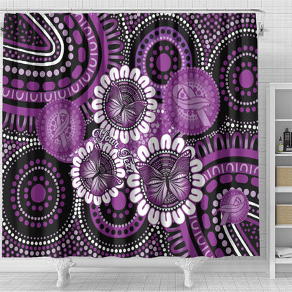 Australia Indigenous Butterflies Personalised Shower Curtain Lupus Support Purple Ribbon Aboriginal Art