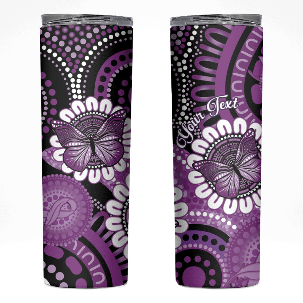 Australia Indigenous Butterflies Personalised Skinny Tumbler Lupus Support Purple Ribbon Aboriginal Art