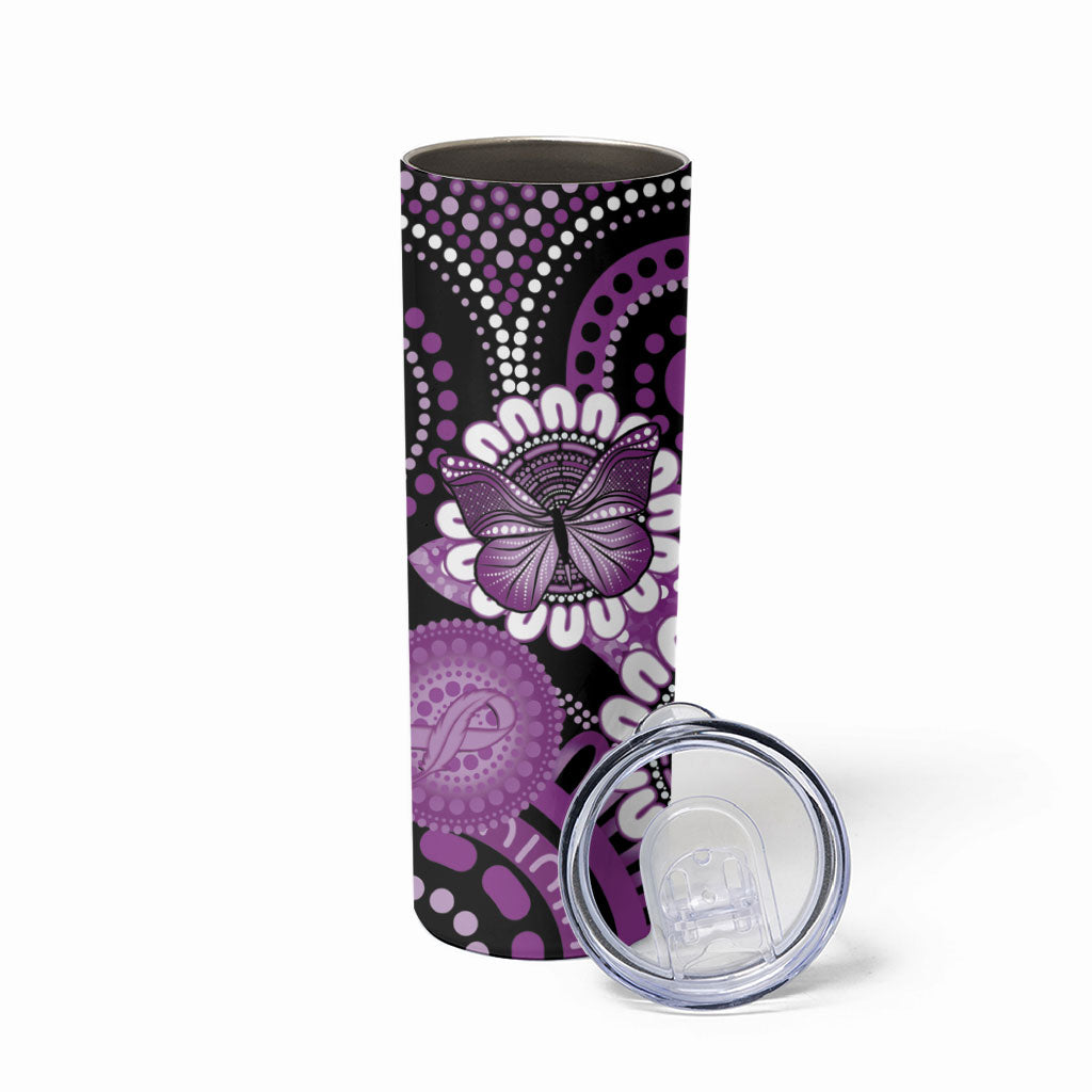 Australia Indigenous Butterflies Personalised Skinny Tumbler Lupus Support Purple Ribbon Aboriginal Art